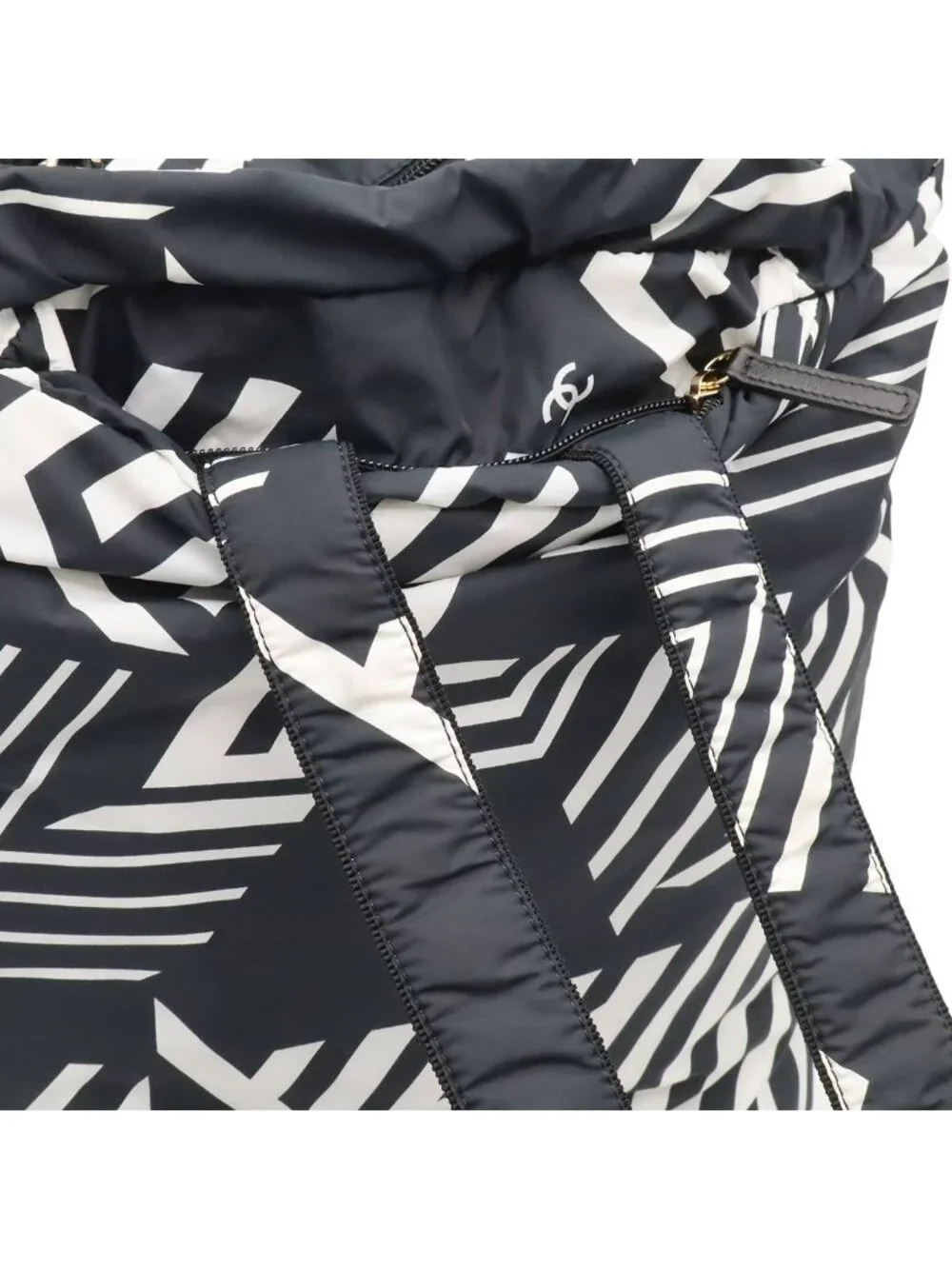 Chanel Coco Beach Backpack Chain Shoulder Bag Star Pattern Nylon Leather Black